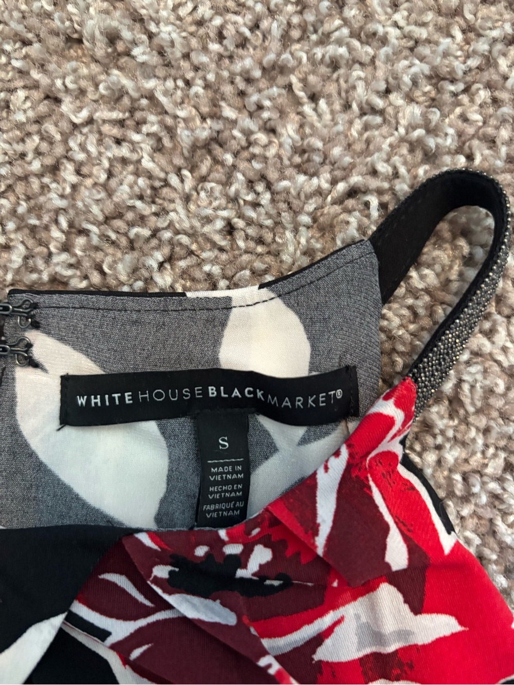White House Black Market Black Floral Halter Camisole with Red & White Blooms - Picture 4 of 8